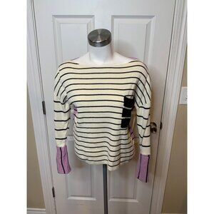 by Anthropologie Purple Ecru Blue Striped Boat Neck Sweater, Size XS